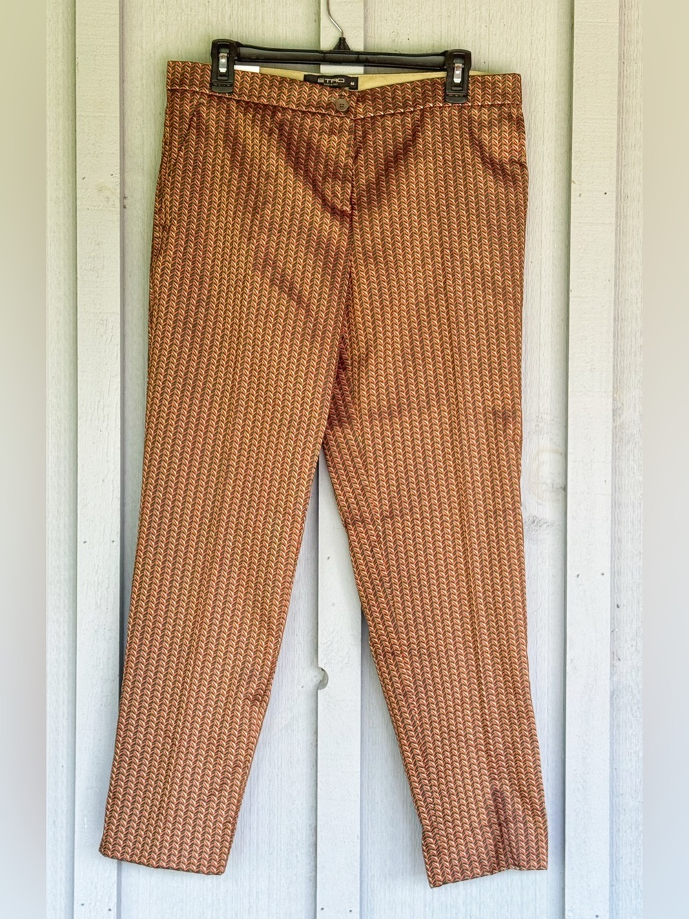 Vintage Etro Orange and Brown Patterned Herringbone Tapered Pants - 46 - 10